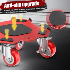 Upgraded Furniture Dolly Movers 5 Wheel Heavy Duty 3000LBS Capacity Carbon Steel Panel 360° Rotating Casters Furniture Slider for Sofa Refrigerator Piano (Red, 6in)