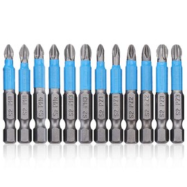 SeonFook 12pcs Blue Leather Cross Driver Bits Alloy Steel PZ1, PZ2, PZ3, PH1, PH2, PH3 Magnetic Non-Slip Textured Cross Head 50mm Length