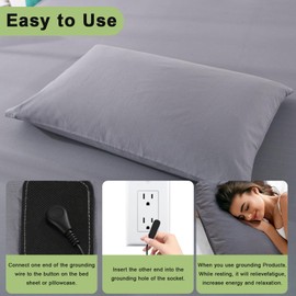 FormiPow 2 Pack Grounding Pillowcases Queen Size, 95% Organic Cotton + 5% Silver Fiber, Earth Connected for Better Sleep & Stress Relief, Includes Grounding Cord (Gray)