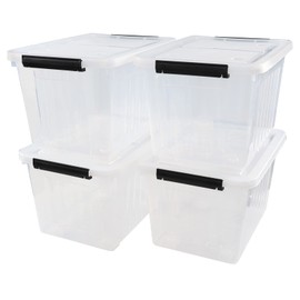 Yarebest 4-Pack 30 Liter Clear Latch Storage Box, Large Plastic Storage Bins with Wheels