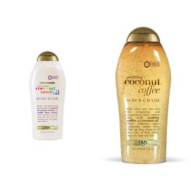 OGX, Body Wash Humectante de Aceite de Coco, 577 ml + OGX, Body Wash y Exfoliante de Coco y Café, 577 ml