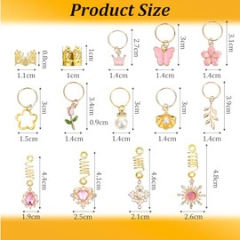 Mabor 36Pcs Hair Cuffs for Braids Pink Crystal Hair Jewelry for Braid Accessories Flower/Butterfly Loc Jewelry Rings Clips Metal Dreadlock Braid Charm