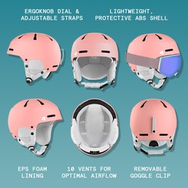Retrospec Comstock Ski Helmet - Snowboard Helmet for Adults & Youth - Adjustable Fit Snow Helmet with Protective Shell and Breathable Vents for Men, Women, Boys & Girls