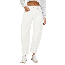 Utyful Womens White Jeans with Stretch Women Pants Barrel Jeans Women Y2K Jeansfor Women Baggy High Waisted Pants for Women Cream White Size X-Large US Size 16 to Size 18