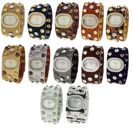 Geneva Platinum 12950012 Women's Rhinestone-accented Studded Leather Snap Watch - CHEETAH