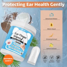 OBSEDE Ear Cleaner Finger Wipes, Grooming Kit Care for Dogs and Cats Regular Soothing Odor Control Reduce Dirt Wax Build Up Pet Supplies Easy to Use Fresh Coconut Scent, 60 Count