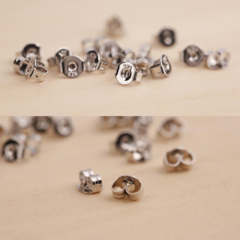 HESSION 4 PCS 925 Silver Earring Backs Replacements 18K White