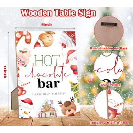 Christmas Hot Chocolate Bar Sign, Hot Cocoa Bar Accessories, 8 x 11 Inch Cute Wood Plaque for Table or Wall Hanging, Christmas Coffee Station Decor for Home Kitchen Dining Room