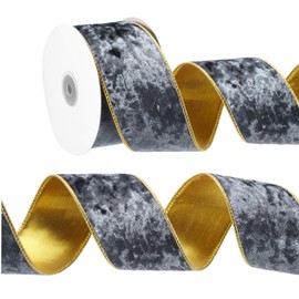 PATIKIL 2.5 Inch x 10 Yards Velvet Wired Ribbon, Velvety Gold Crushed Ribbons Single Faced Gift Wrapping Binding for Crafts Bow Wreaths Chrismas Tree Decorations, Mist Blue