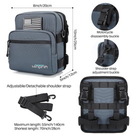 WINPRIM Motorcycle Handlebar Bag - 1680D Waterproof Tool Storage Bag with Flag Patch, Multi-Purpose Front Fork & Crossbody Bag, Durable Small Pouch for Motorcycles (1680D Gray)
