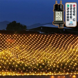 204 LEDs Light Net Outdoor, 3 m x 2 m Net Fairy Lights Plug with Remote Control, 8 Modes Timer, Waterproof Mesh Light Curtain, for Christmas Tree, Christmas Party, Garden, Indoor Decorations, Warm