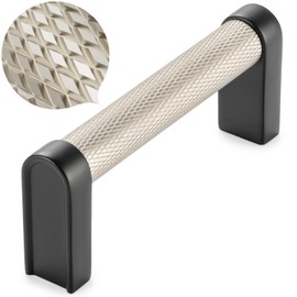 KOOFIZO Nickel and Black Cabinet Pulls, 5-Pack Knurled Cabinet Handles, 3 Inch Screw Spacing, P28 Hardware for Kitchen Cupboard Door, Bedroom Dresser Drawer, Bathroom Furniture