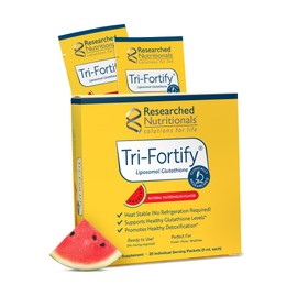 Researched Nutritionals Researched Nutritionals Liposomal Glutathione (450mg) Liquid Gel + Vitamin C - Tri-Fortify - Aid Natural Energy, Immune Support & Detox - Clinically Researched for Absorption, Watermelon (20 Packets)