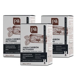 Pili Natural Pili Barras de jabón de carbón activado natural con menta (3 unidades) para rostro y cuerpo desintoxicantes naturales. Para todas las... 