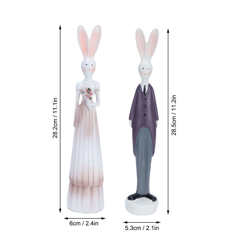 1 Pair Rabbit Ornament Innovative Resin Couple Rabbits Figurine Wedding
