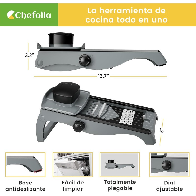 CHEFOLLA Cortador de Verduras, Rallador de Acero Inoxidable Cocina