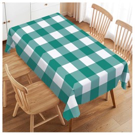 Walmsco Tablecloth Cyan White Checkered Pattern Decor For Dining Room Kitchen Rectangular Table Cover 132 * 178cm
