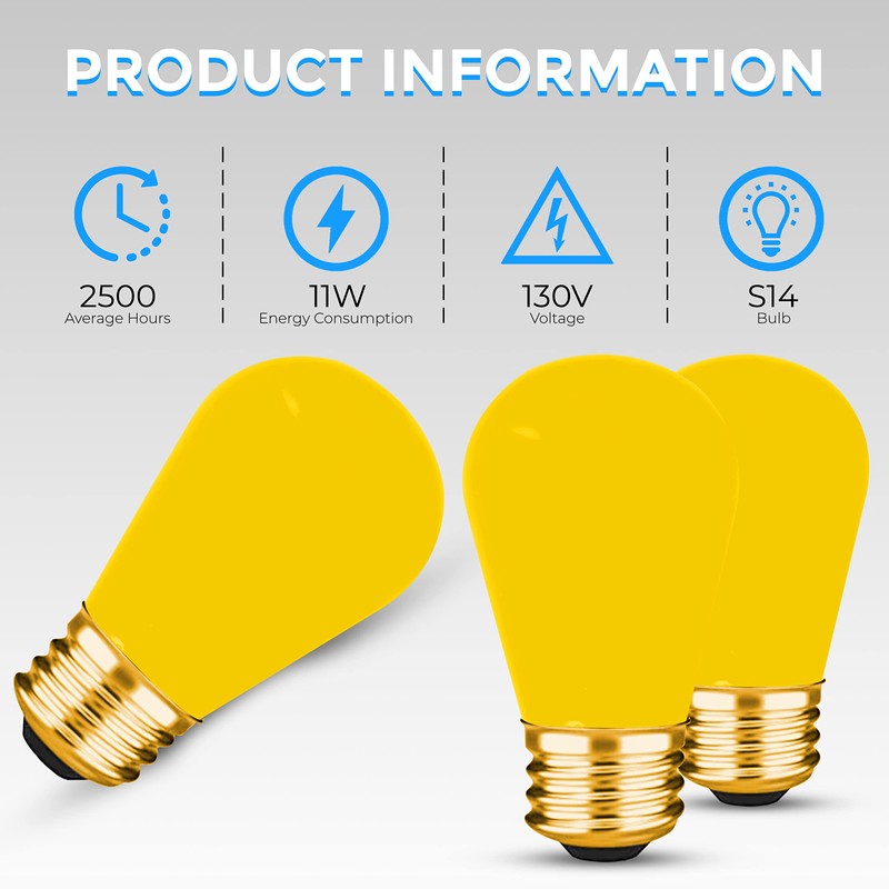 OHLECTRIC S14 Ceramic Yellow String Light Bulbs with E26 Base