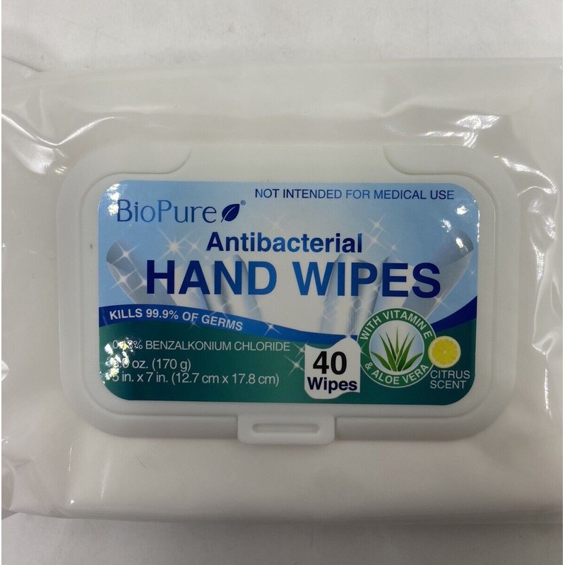 Pure BioPure - 4 Pack - Antibacterial Hand Wipes