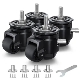 Leveling Casters Set of 4, Heavy Duty Workbench Stem Caster Wheels with T-Nuts, Adjustable Retractable Swivel Industrial Castors with Ratchet Handle, Load 4400 Lbs (Stem Size 1/2" and M12)