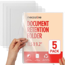 Meccaline Clear Plastic File Folders for Document, Presentation, Project, or Portfolio Filing, Large Thick Heavy-Duty PET Sleeves for U.S. Letter Size Papers, 5-Pack​