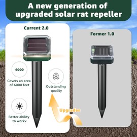 2025 New Upgraded Version Mole Repellent Solar Powered, Waterproof & Aesthetic Design, Ultrasonic Pest Deterrent for Moles, Voles, Gophers, Chipmunks, Groundhogs, and Snakes -4Pack