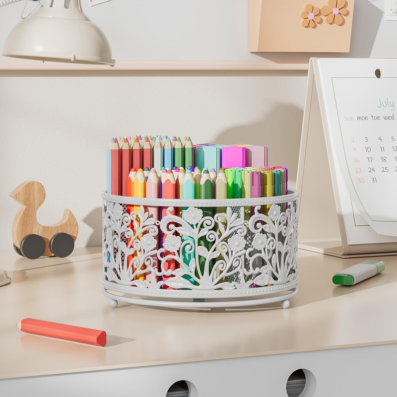 EKNITEY Rotating Mesh Desk Organizer - 4 Slots Cute Pen