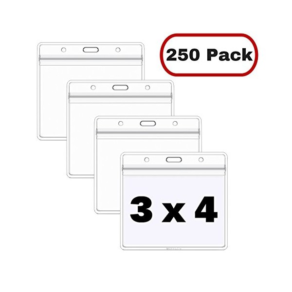 MIFFLIN Card Protector (Clear, 4x3 Inches, 250 Pack), Waterproof and Resealable Horizontal Plastic ID Name Badge Holders