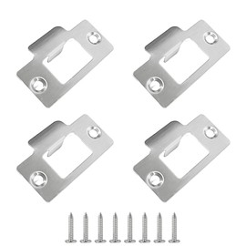 Door Strike Plate - ShiningUU 4PCS Stainless Steel Door Latches with Repair Screws | Door Latch Plate | 70mm x 40.3mm Standard Tubular Replacement for Door Frame/Jamb (Silver)