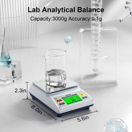 ACCT Analytical Balance Lab Scale 3000g x 0.1g, Compact Industrial & Laboratory Scale with Tare/Counting Functions, 5 Units, Dual Charging (Battery/USB) - Scientific Scale for Labs & Factories