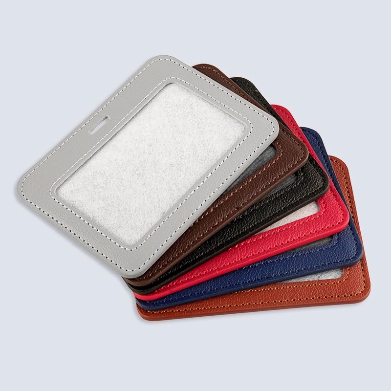 1 Pcs Leather ID Badge Holder - Horizontal, Blue, Multiple