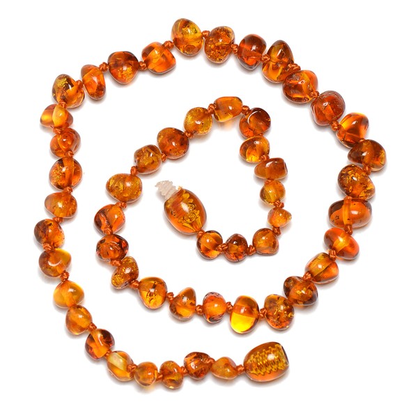 Genuine Baltic Amber Necklace - Polished Beads - Cognac Color