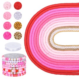 AceFun 3750PCS Clay Beads for Bracelets Making Polymer Clay Beads Kit with Pearl Beads Spacer Beads, Disc Heishi Beads Set for Jewelry Making Necklace Bracelet Earrings Finding, Pink Mixed