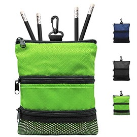 FINGER TEN Golf Pouch Bag Green for Valuables with 4 Free Golf Pencil Pack, Zippered Pocket Gear Clip Hook to Bag (Green Pouch Bag)