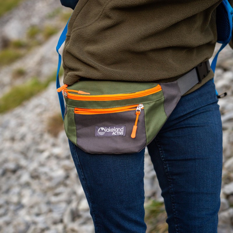 Lakeland Active Mossband Lightweight Bum Bag - Green/Grey/Orange