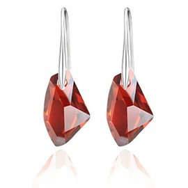 URBAN SHe° Stunning Aquamarine Blue Lab Crystal Silver Drop Earrings Green Pink Clear Crystal Dangle Silver Drop Earrings (Siam Red)