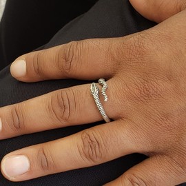 MUSEUM REPRODUCTIONS Egyptian Snake Ring - Silver Finish - Adjustable