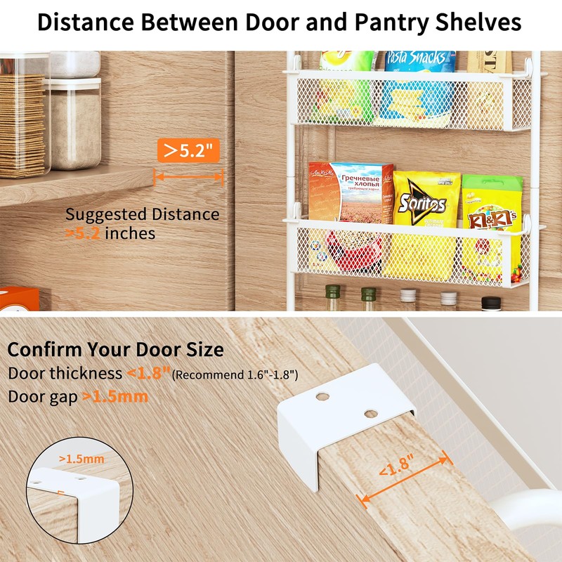 Fovkdcvw Over the Door Pantry Organizer, 6-Tier Pantry Door Organization