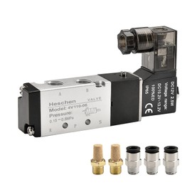 Heschen Electrical Pneumatic Solenoid Valve 4V110-06 12VDC PT1/8 5 Way 2 Position Single Coil Pilot-Operated Electric CE with Fittings and Muffler