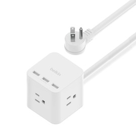 Belkin 6-Outlet Power Cube w/ 3 AC Outlets, 3 USB-A Ports, & 5ft Sturdy Extension Cord - Convenient Compact Cube for Home, Office, Travel, Desktop, & Charging Bricks - 4.5 Amps