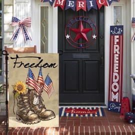ARGOOFG Memorial Day Freedom Boots Garden Flag 12x18 Inch Double Sided Outside Patriotic 4th of July Honor American Soldier Military Veteran Outdoor Garden Yard Decoration