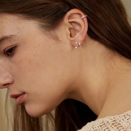 J.Fée 3, 4, 6, 8 Piece Earrings 925 Silver, Cubic Zirconia Gold Stud Earrings Set for Multiple Piercings, Jewellery Women, Gifts for Women, Silver