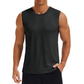 MAGCOMSEN Men's Tank Tops Moisture Wicking Workout Quick Dry Athletic Gym Muscle Running Sleeveless Shirts Black L