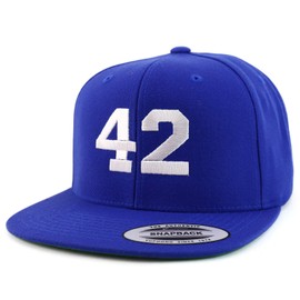 Number 42 Collegiate Varsity Font Embroidered Flat Bill Snapback Cap - Royal
