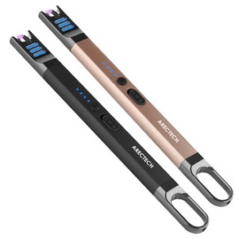 ARECTECH Electric Candle Lighter Rechargeable USB Long Gill Lighter for Candle Cooking Camping BBQs Fireworks (Black&Champagne Gold, Pack of 2)
