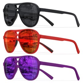 STORYCOAST Polarized Aviator Sunglasses for Men Women Classic Retro Aviators Sports Driving Running Sun Glasses 3Pack-Black+Red+Purple