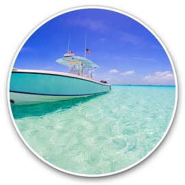 2 x Heart Stickers 10 cm - Fishing Boat Bahamas Holiday Beach Fun Decals for Laptops,Tablets,Luggage,Scrap Booking,Fridges #8099