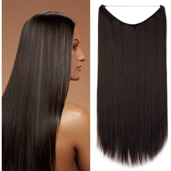 Hairpiece Extensions, Hair Extension, 1 x Braid, Hair Thickening, Smooth with Invisible Wire, Smooth 61 cm dark brown