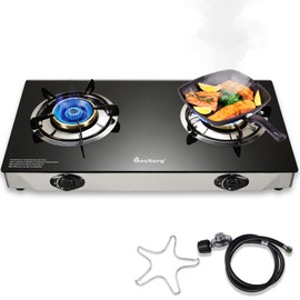 BesNerg 2 burner propane stove two burner, Portable Tempered Glass Auto Ignition Gas Cooktop, Suitable for Outdoor/Camping/RVs