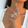 Jumwrit Rhinestone Rings Set Multi Row Rings Silver All-Around Band